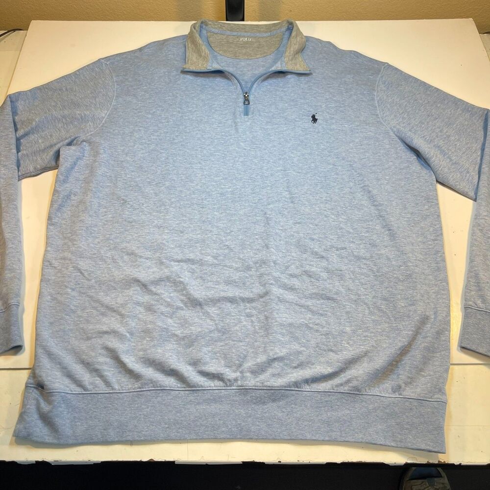 Polo Ralph Lauren 1/4 Zip Pull Over Sweater Shirt Sz Mens 2LT Tall Heather Blue